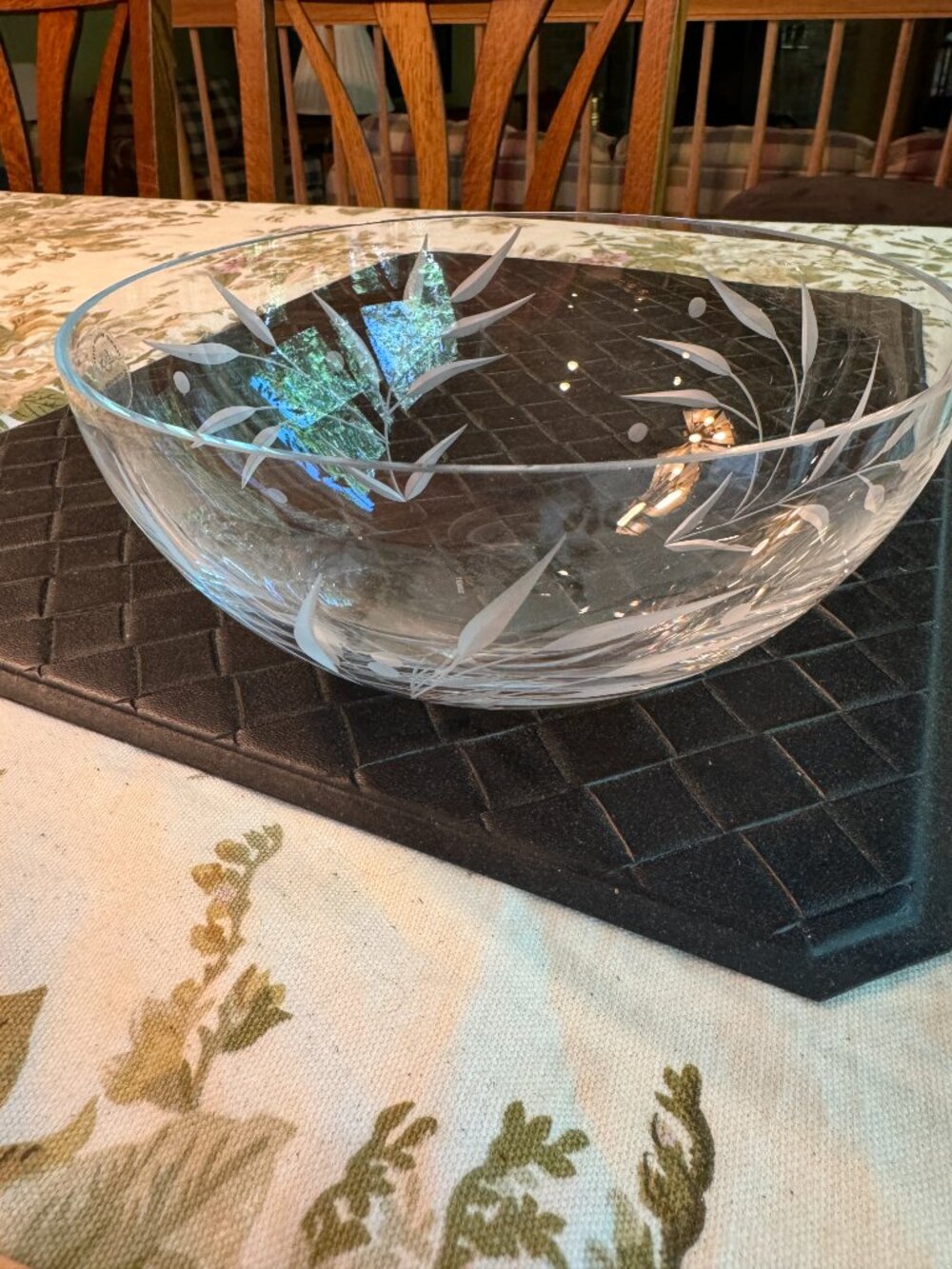 Lenox Lead Crystal Clear Bowl with Frosted Etching Leaf Pattern 7" x 3 1/2"